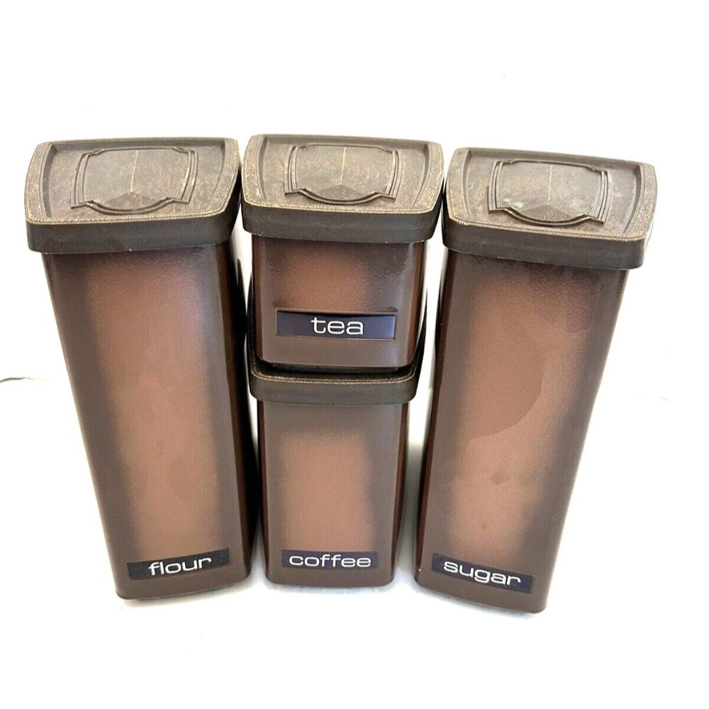 Vintage Mid Century Lincoln Beautyware Metal 4 pc Canister Set Brown MCM Kitchen